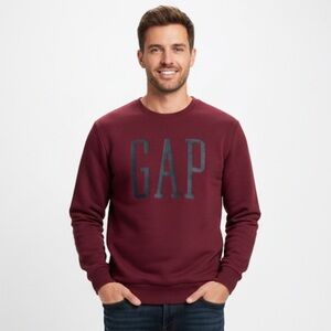 GAP Maroon Crewneck Sweatshirt Large Navy Logo Traditional Classic Men Medium